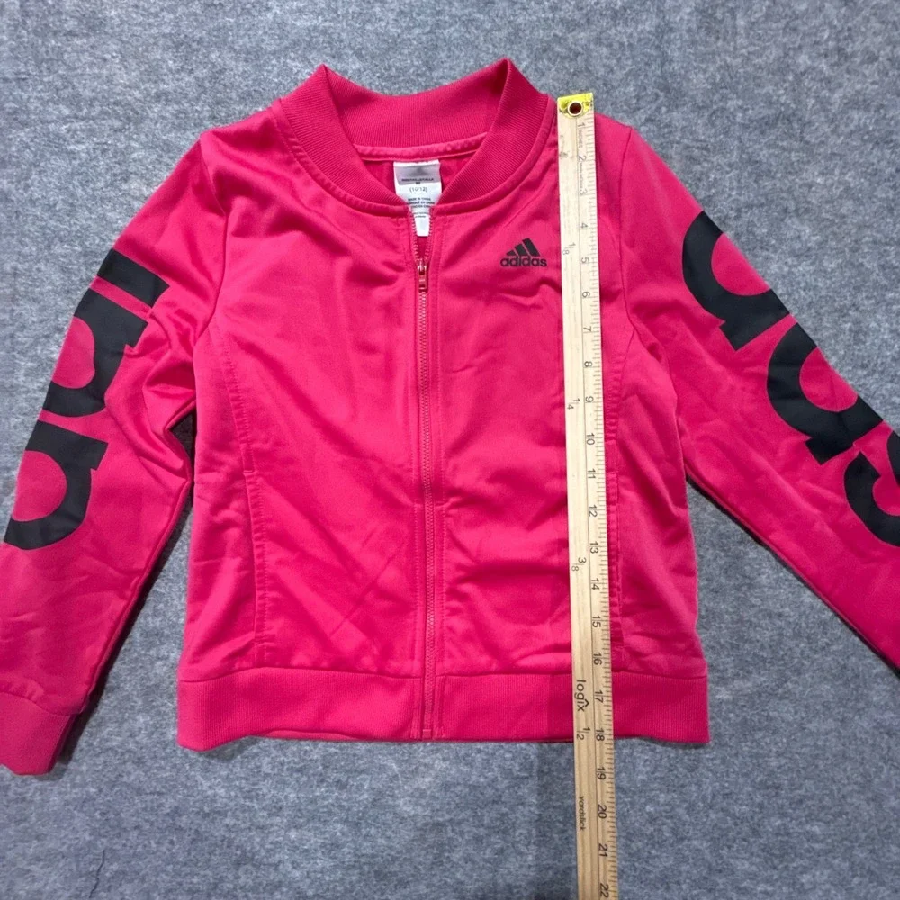 Adidas Girls Pink Track Jacket Medium 10/12 Logo Sleeve Full Zip‎ Bomber Style